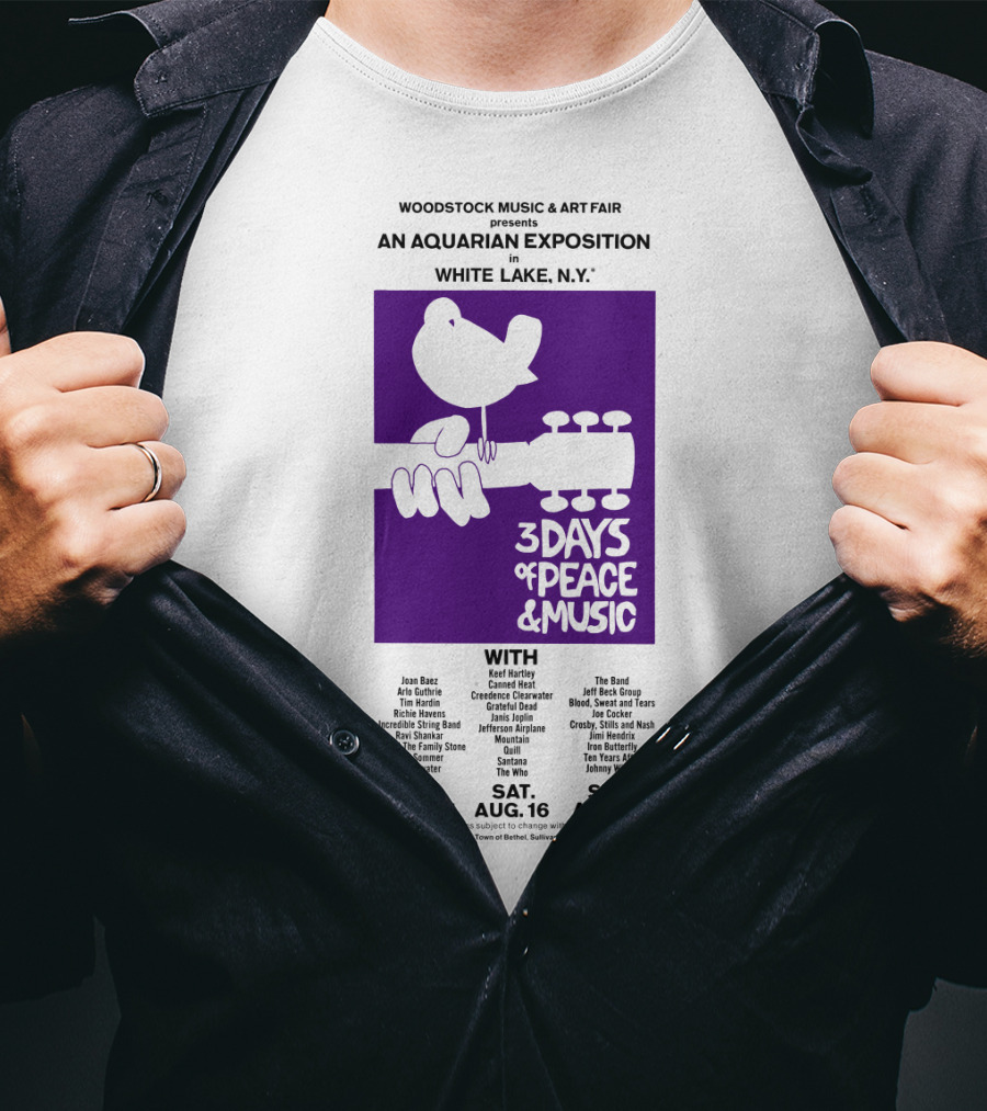 Woodstock Music & Art Fair An Aquarian Exposition White Lake Ny 3 Days Of Peace & Music Aug 15-17 T-Shirt