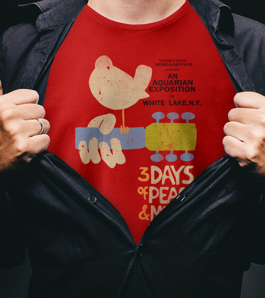 Woodstock Music & Art Fair Presents An Aquarian Exposition In White Lake N.y. 3 Days Of Peace & Music T-Shirt