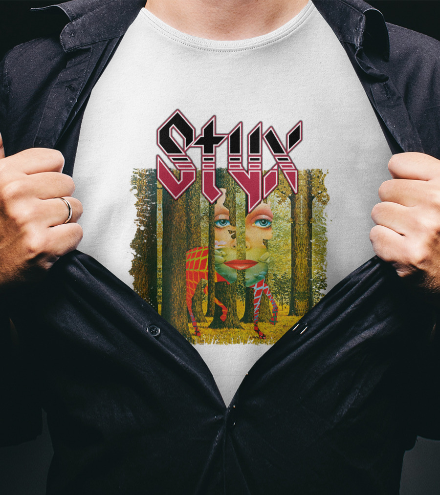 Styx Band Logo And Surreal Forest Face Art T-Shirt
