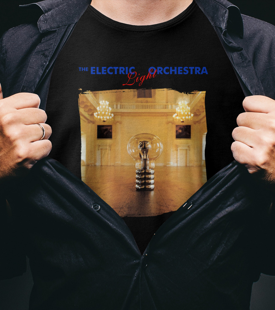 Electric Light Orchestra Lightbulb Room Chandelier Scene T-Shirt