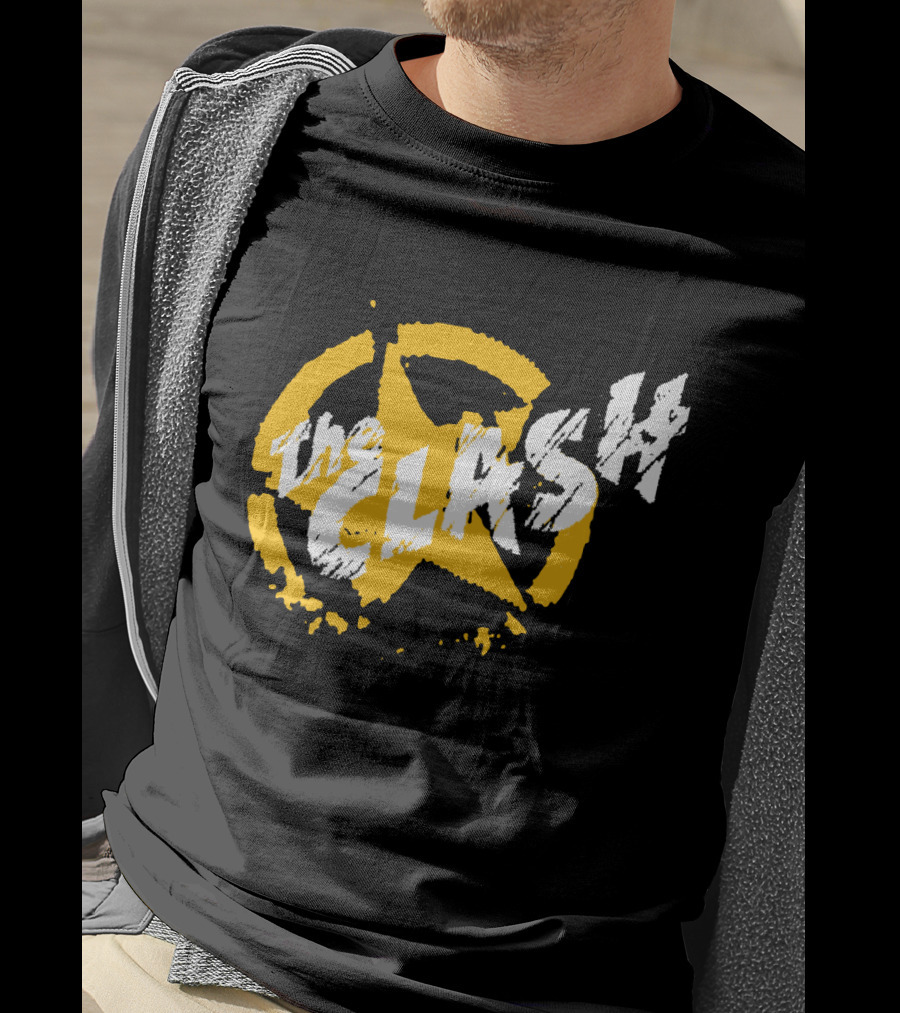 The Clash Star Logo Distressed Style Yellow And White T-Shirt