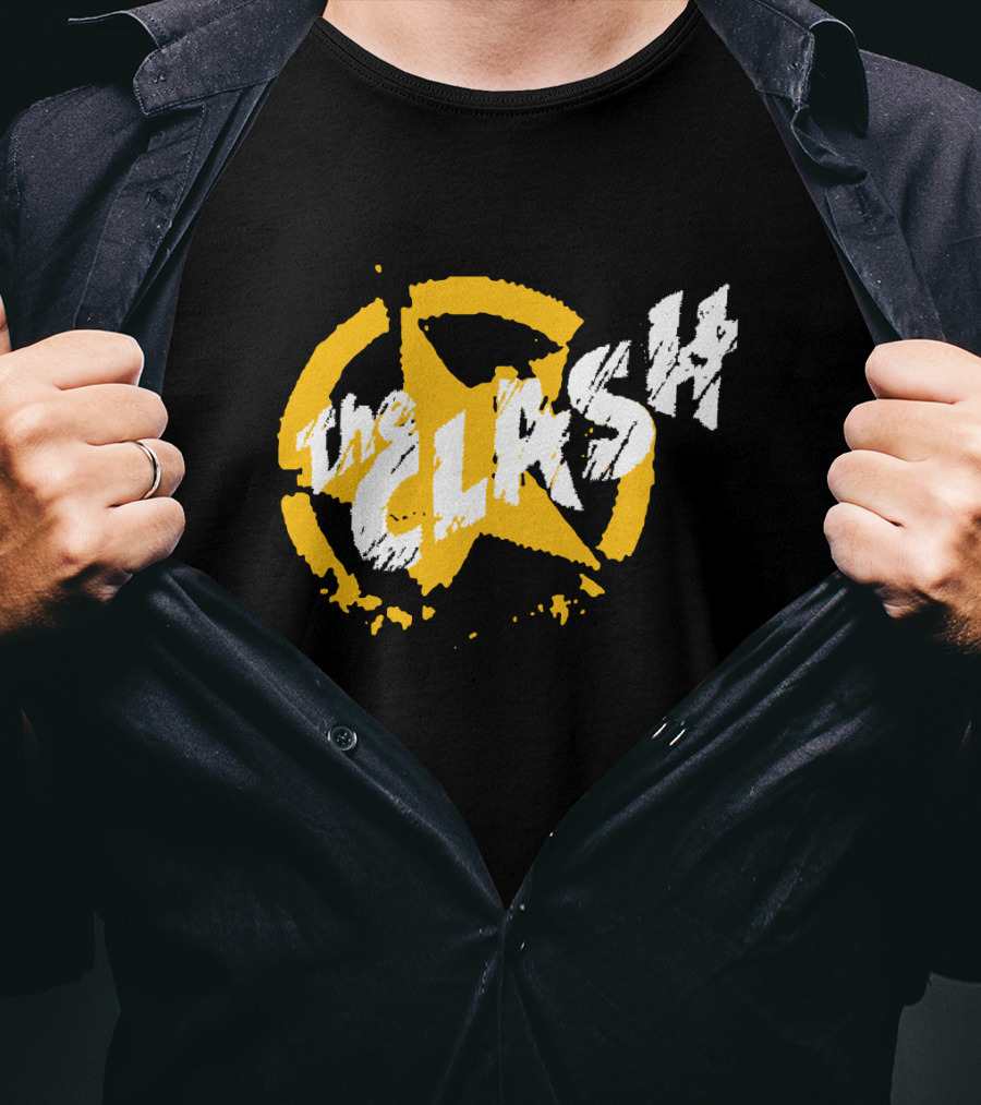 The Clash Star Logo Distressed Style Yellow And White T-Shirt