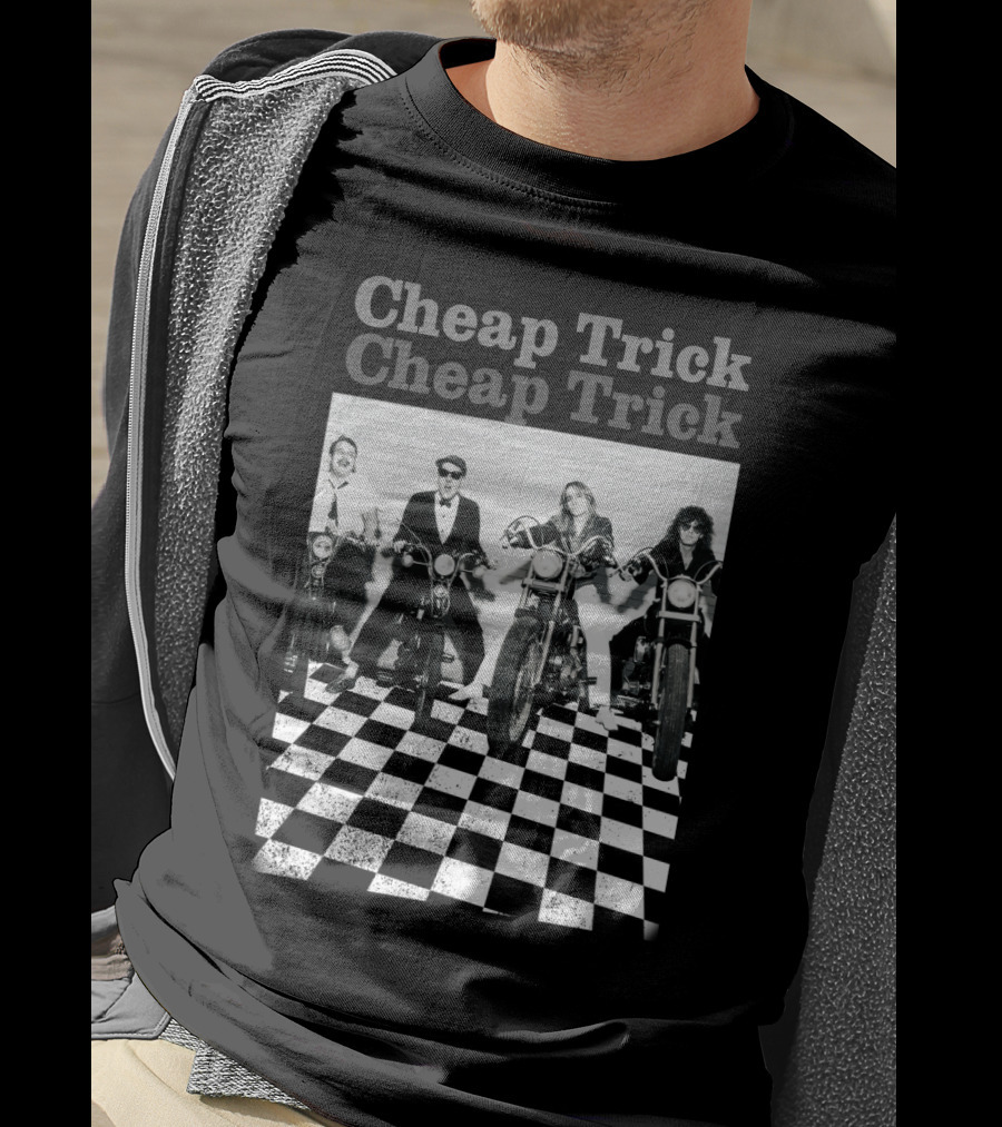 Cheap Trick Band Motorcycles Checkered Floor T-Shirt