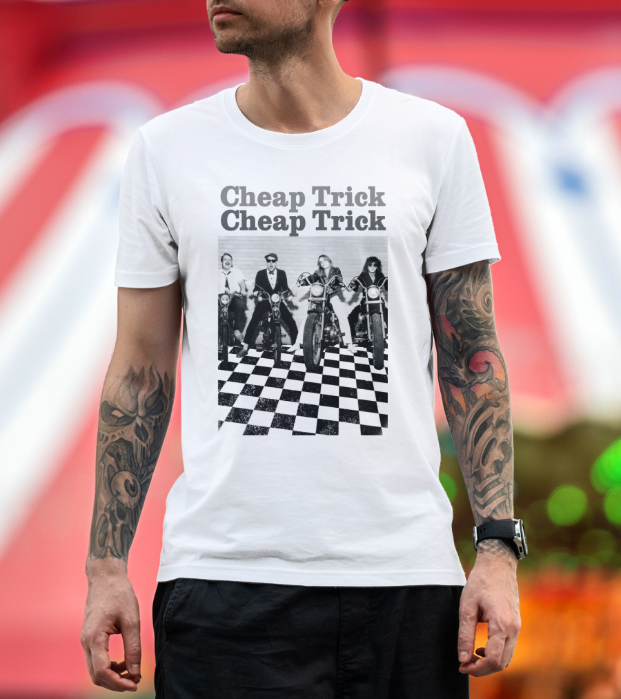 Cheap Trick Band Vintage Motorcycle Checkerboard T-Shirt