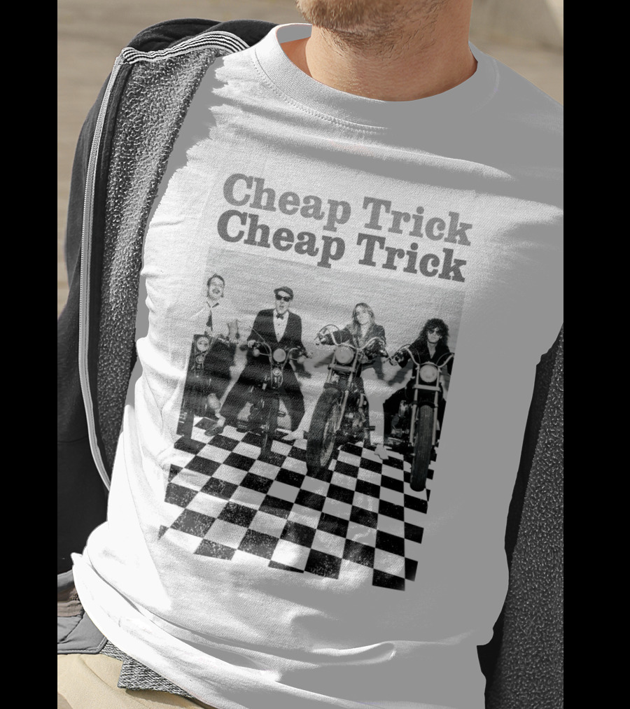Cheap Trick Band Vintage Motorcycle Checkerboard T-Shirt
