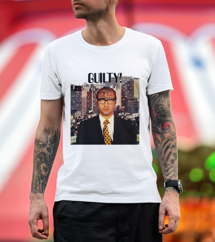 Guilty! Man With Cityscape Cage Head T-Shirt
