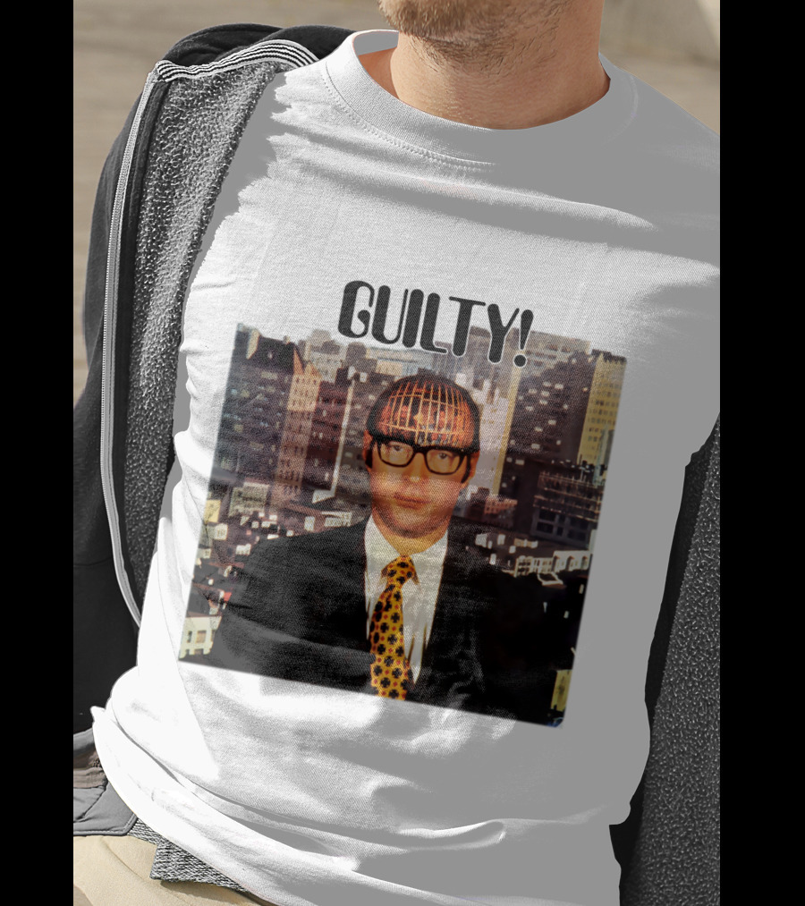 Guilty! Man With Cityscape Cage Head T-Shirt
