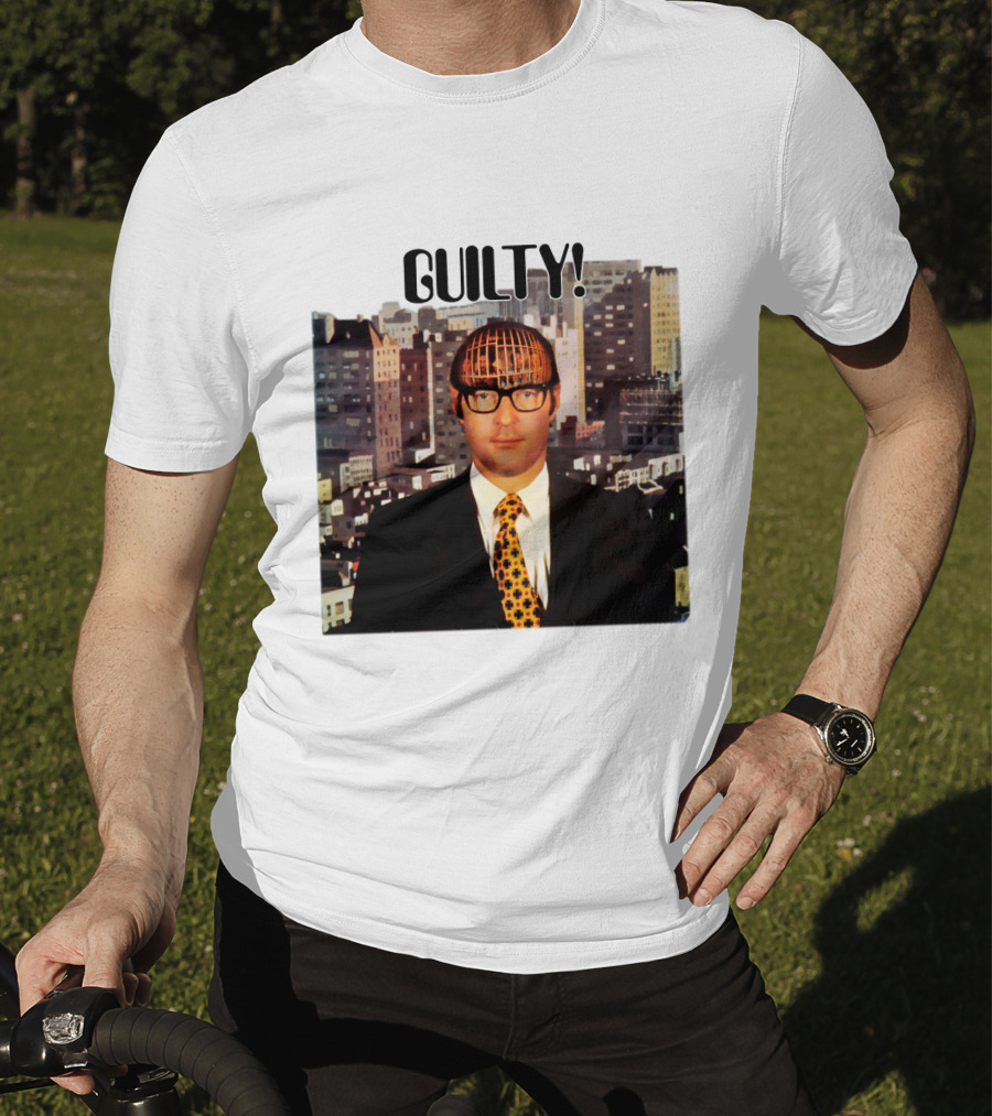 Guilty! Man With Cityscape Cage Head T-Shirt