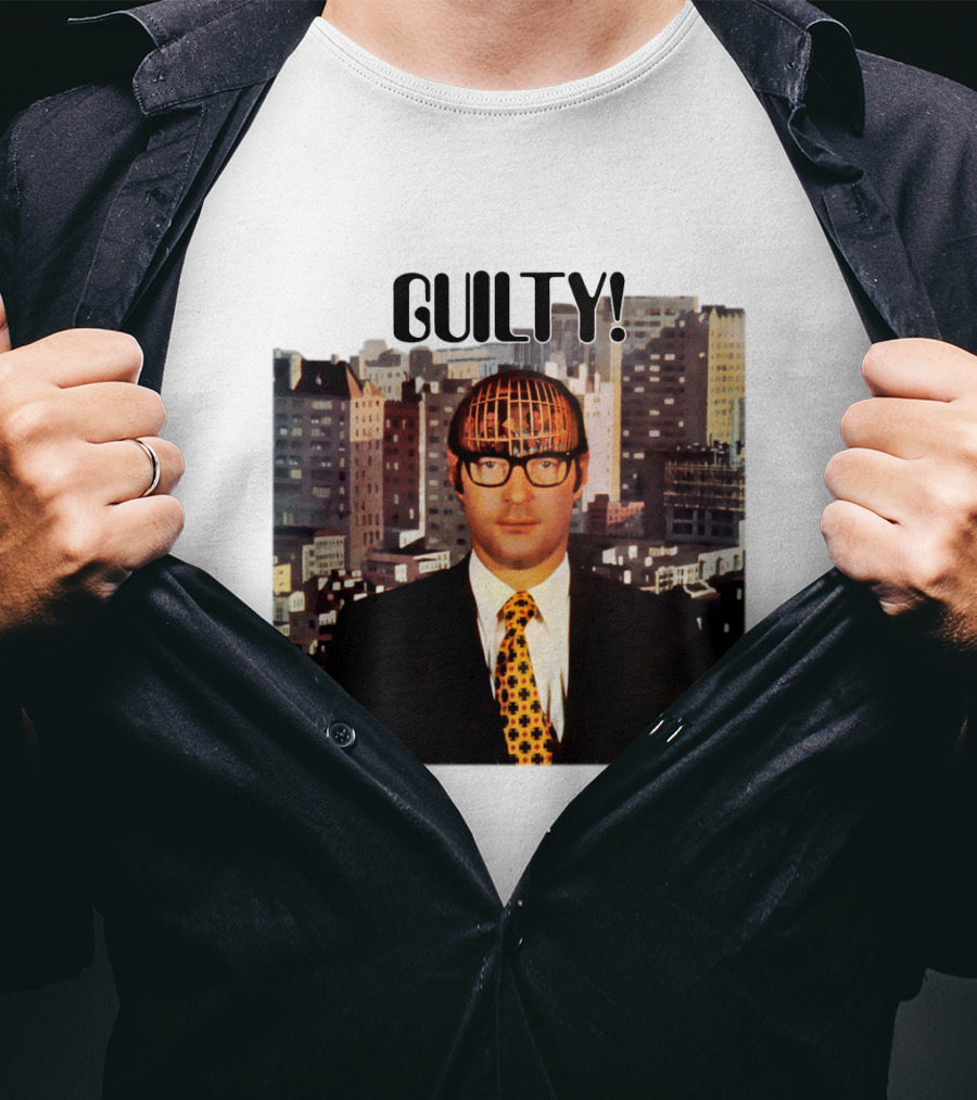 Guilty! Man With Cityscape Cage Head T-Shirt