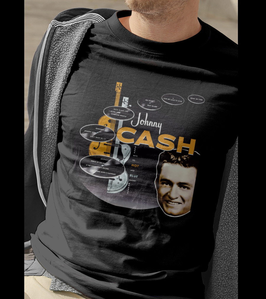 Johnny Cash Man In Black Hot And Blue Guitar Songs T-Shirt