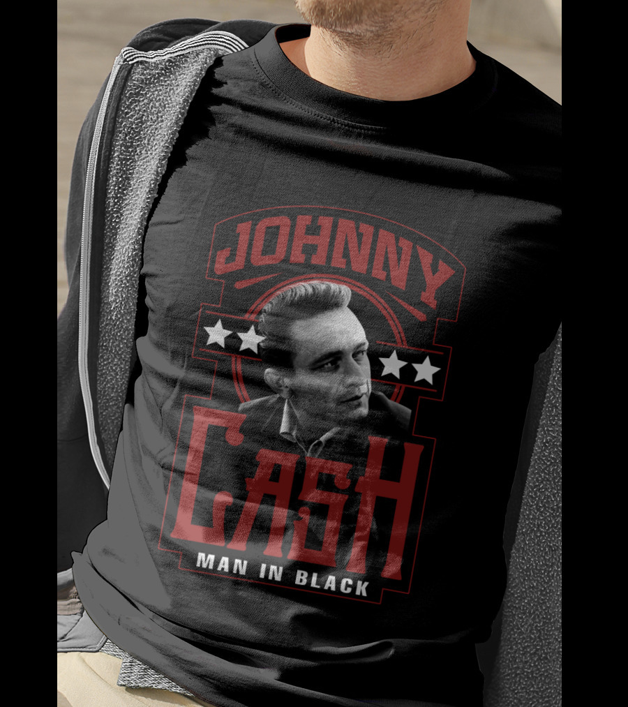 Johnny Cash Man In Black Stars Retro Style T-Shirt