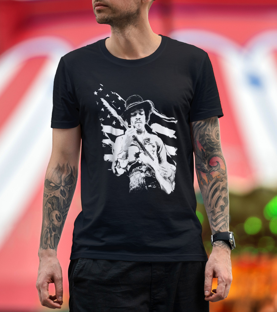 Jimi Hendrix American Flag Guitar Tribute T-Shirt