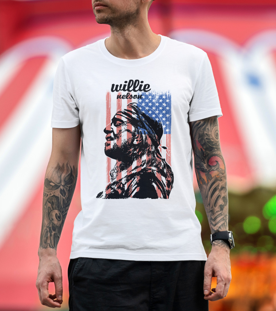 Willie Nelson American Flag Profile T-Shirt