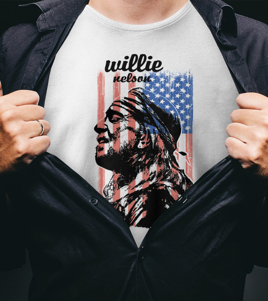 Willie Nelson American Flag Profile T-Shirt
