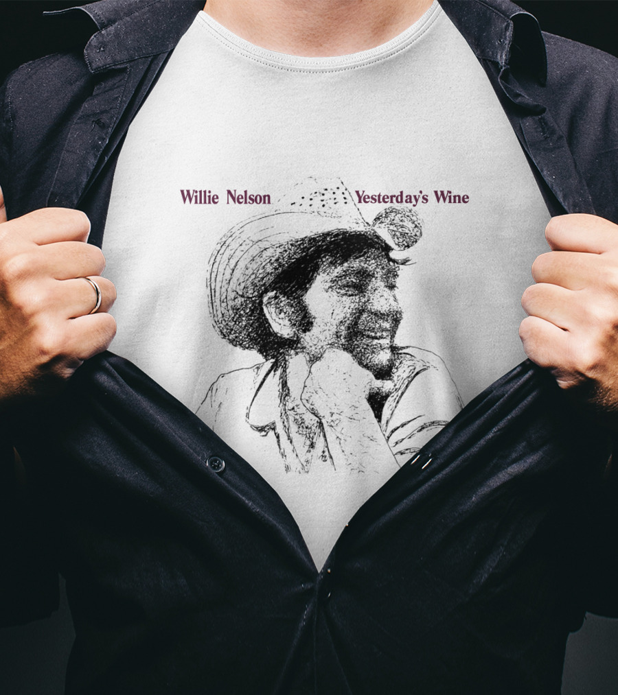 Willie Nelson Yesterday's Wine Portraitcowboy Hat Sketch T-Shirt