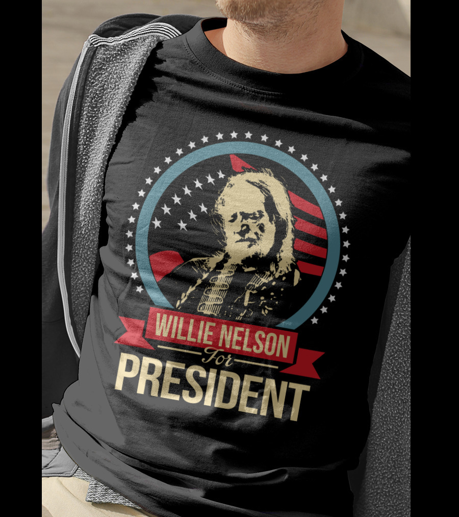 Willie Nelson For President American Flag Stars T-Shirt
