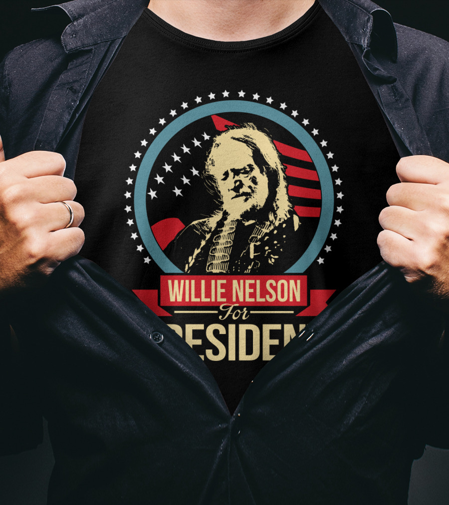Willie Nelson For President American Flag Stars T-Shirt