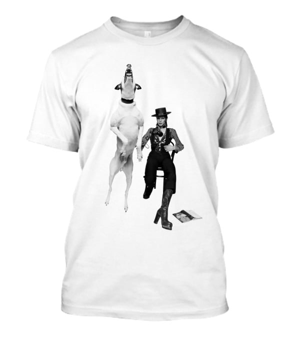 High Jumping Dog And Stylish Figure In Western Attire T-Shirt