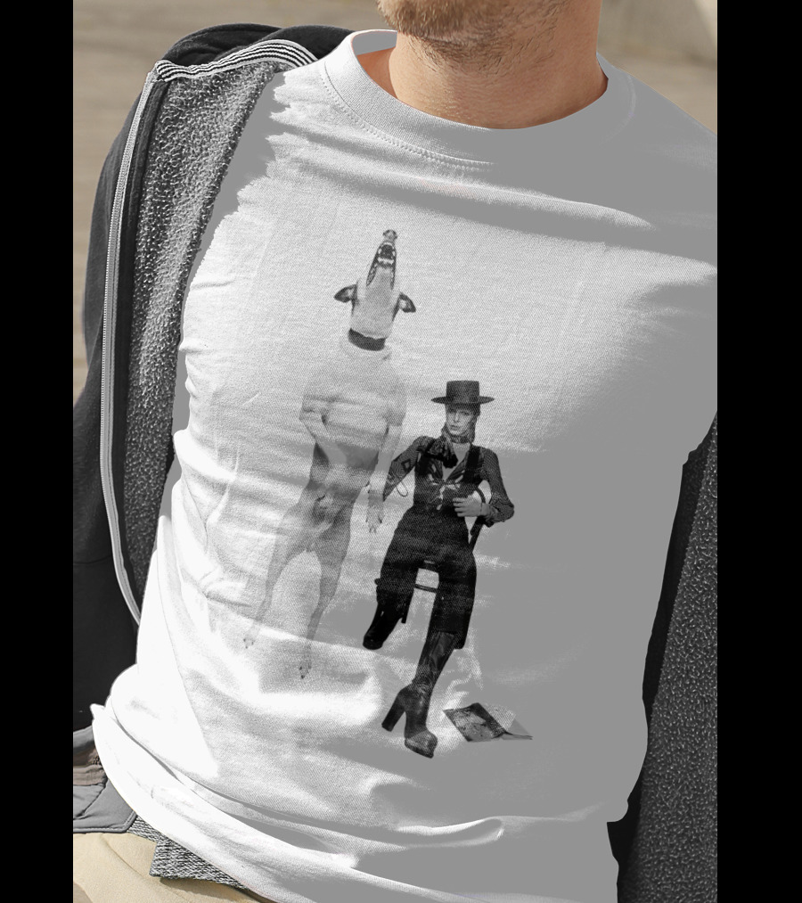 High Jumping Dog And Stylish Figure In Western Attire T-Shirt