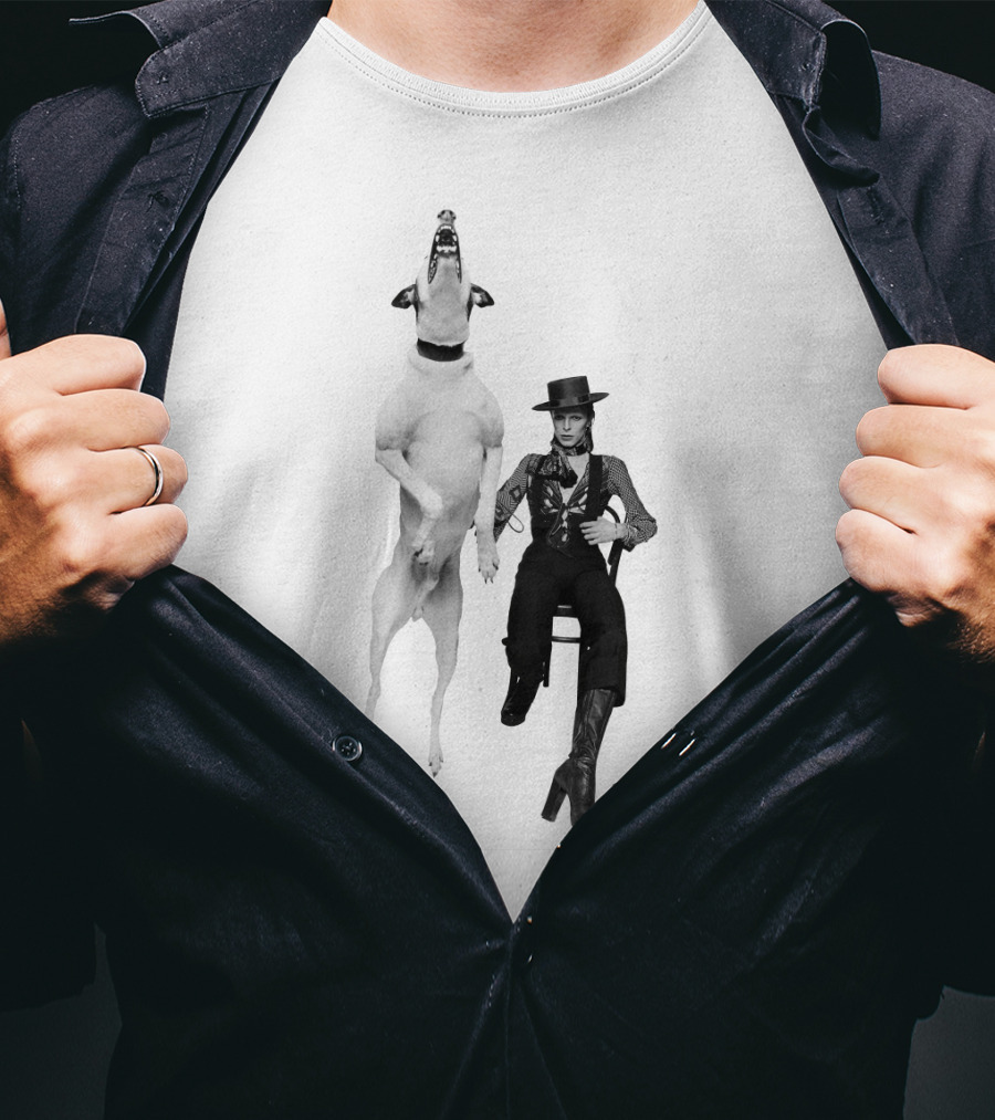 High Jumping Dog And Stylish Figure In Western Attire T-Shirt