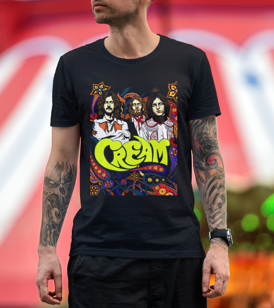 Cream Psychedelic Music Legends Portrait with Vibrant 60s T-Shirt
