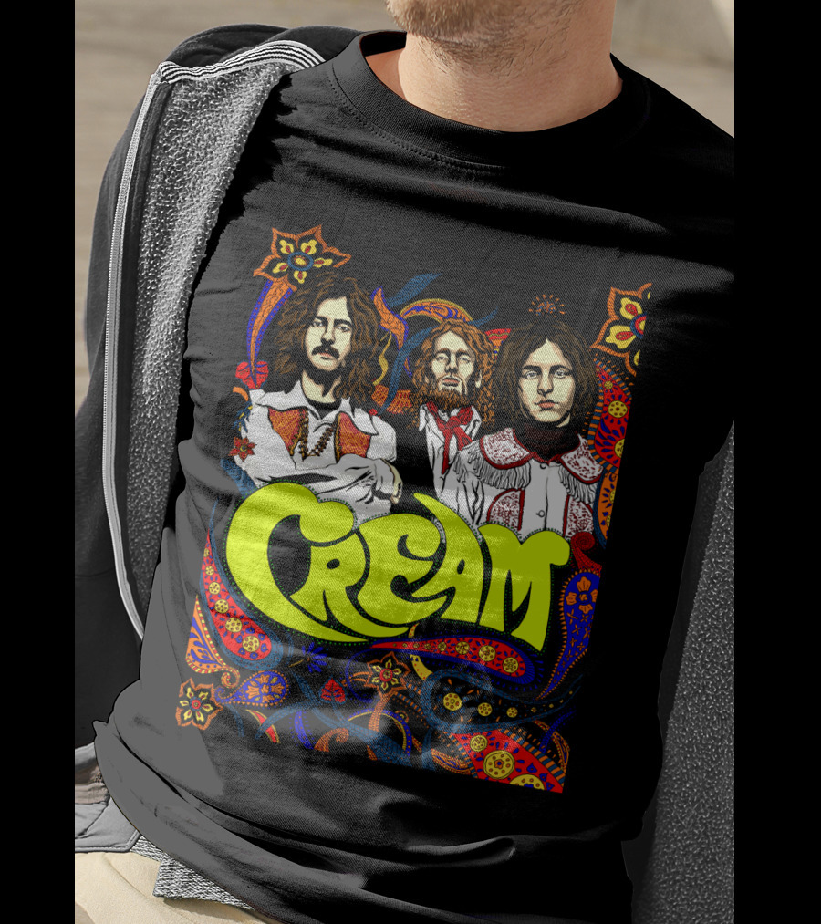 Cream Psychedelic Music Legends Portrait With Vibrant 60s T-Shirt