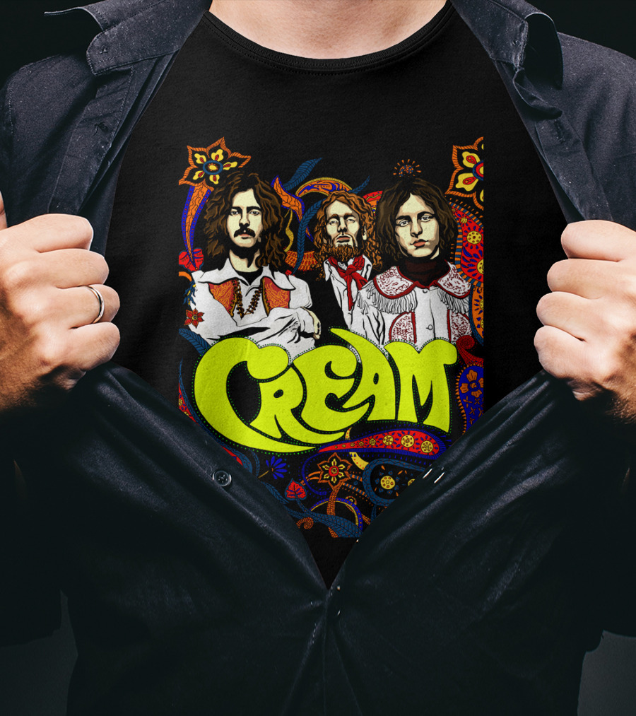 Cream Psychedelic Music Legends Portrait With Vibrant 60s T-Shirt