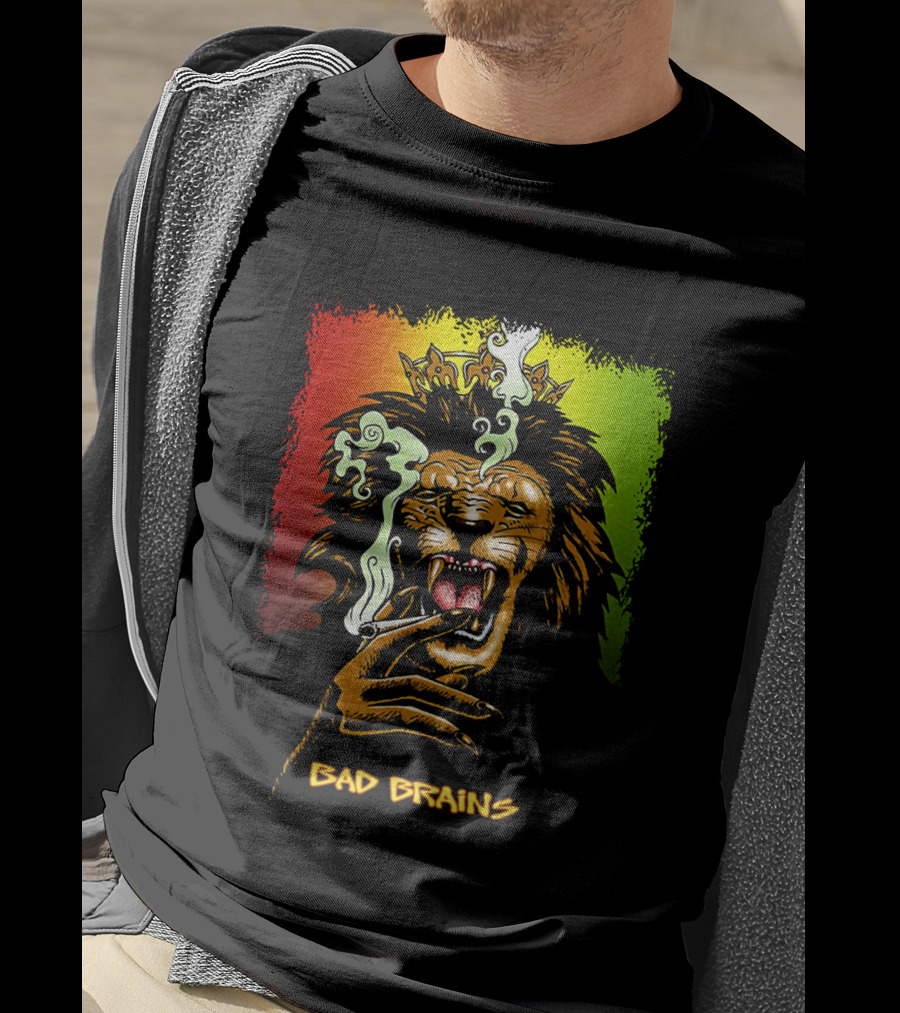 Bad Brains Lion Smoking Regal Crown Rasta Colors T-Shirt