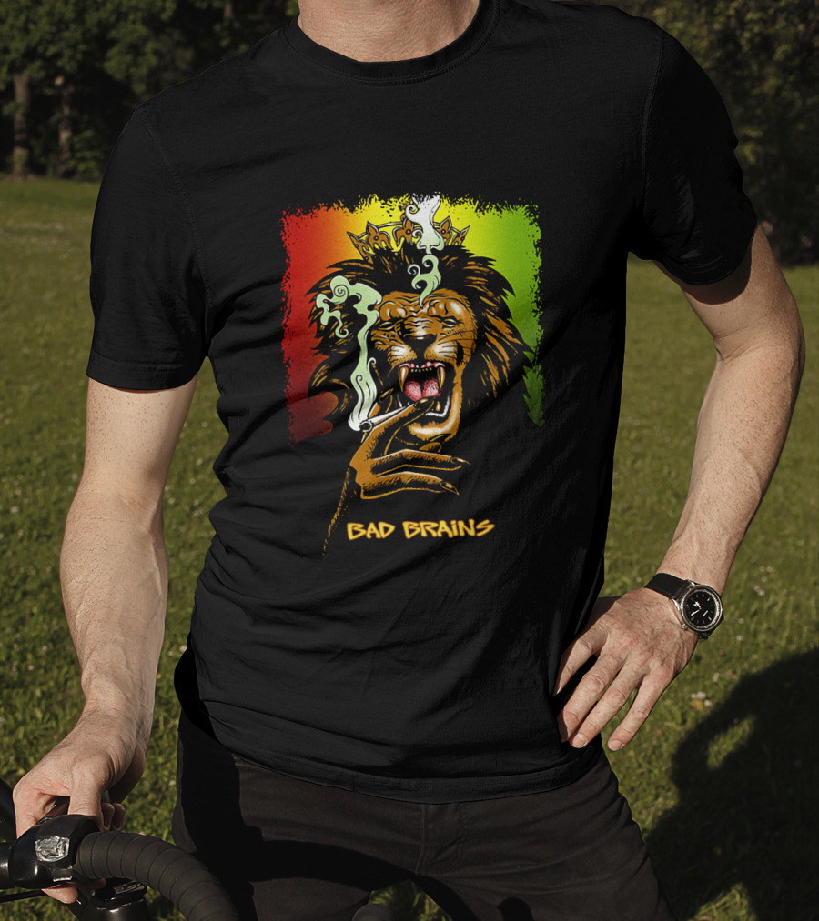 Bad Brains Lion Smoking Regal Crown Rasta Colors T-Shirt