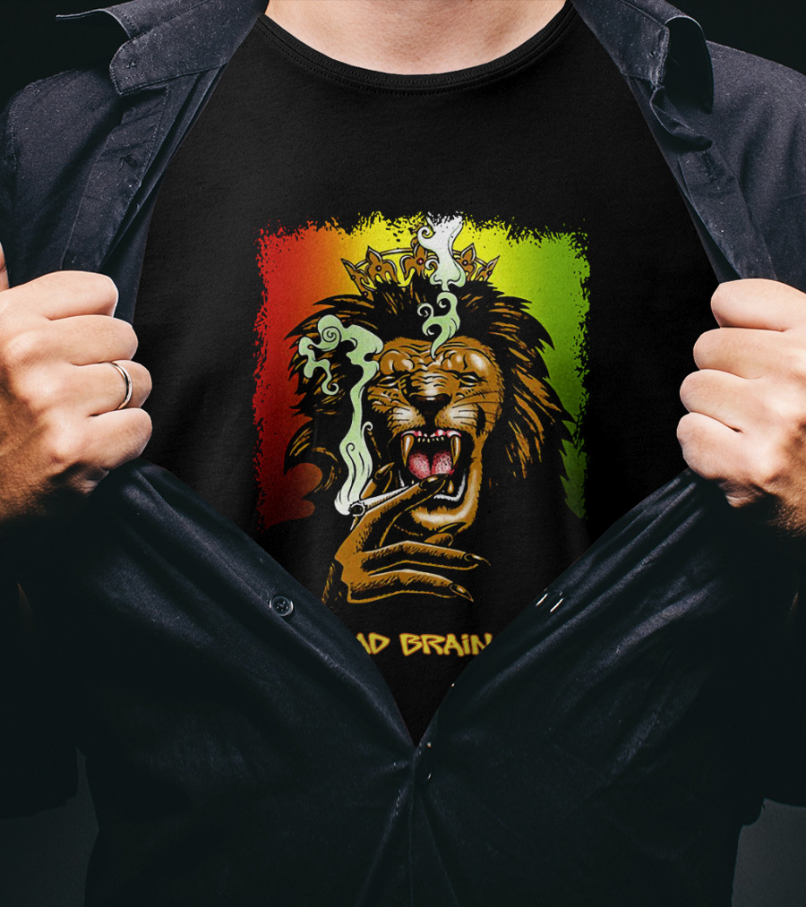 Bad Brains Lion Smoking Regal Crown Rasta Colors T-Shirt