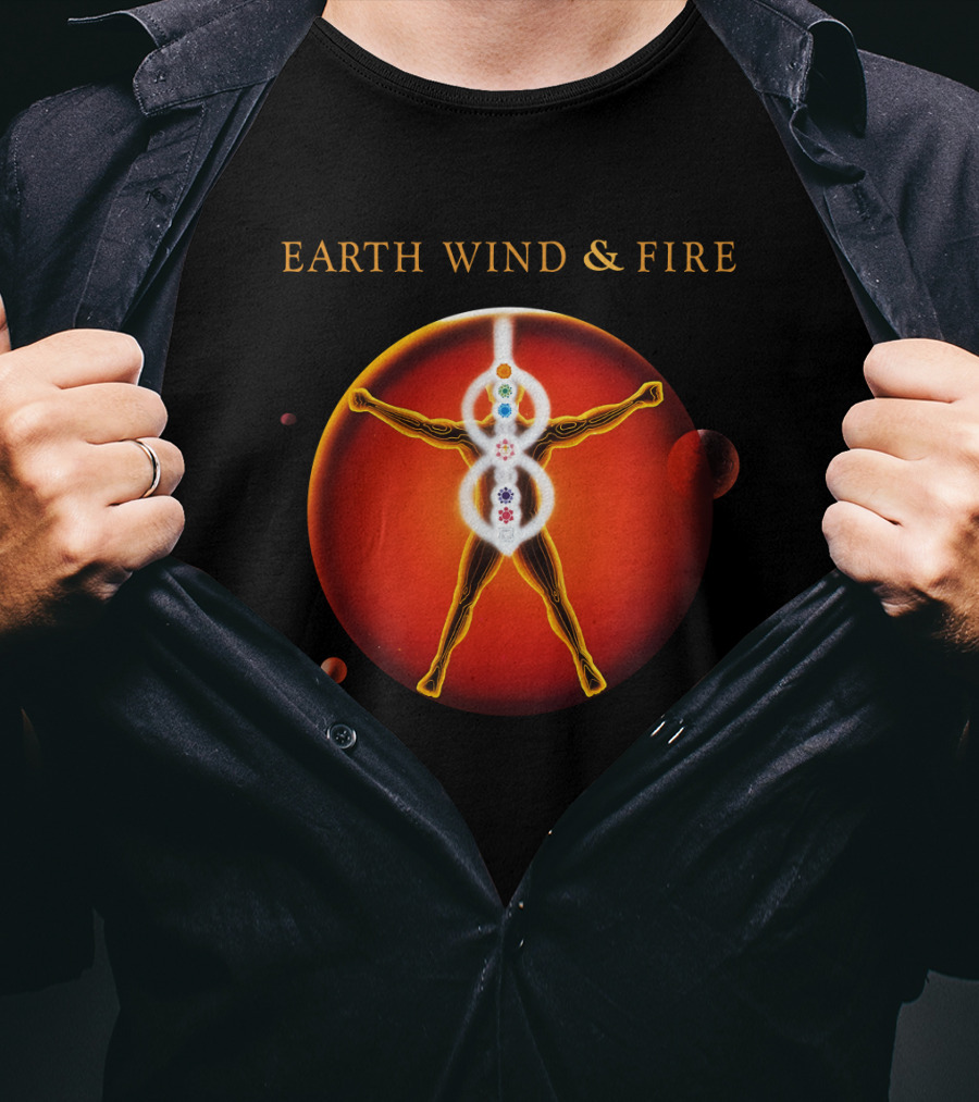 Earth Wind & Fire Ewf Human Chakra On Planet Red T-Shirt