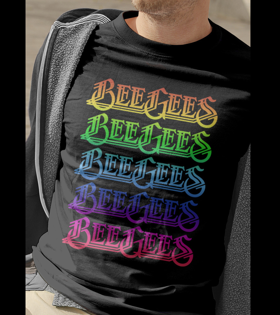 Bee Gees Rainbow Text Multi-Color Typography T-Shirt