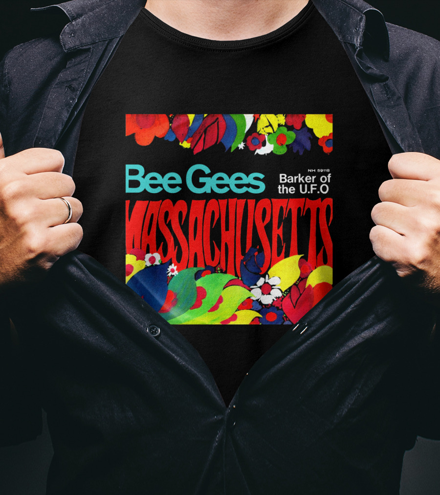Bee Gees Massachusetts Barker Of The U.f.o. Floral Psychedelic Theme T-Shirt