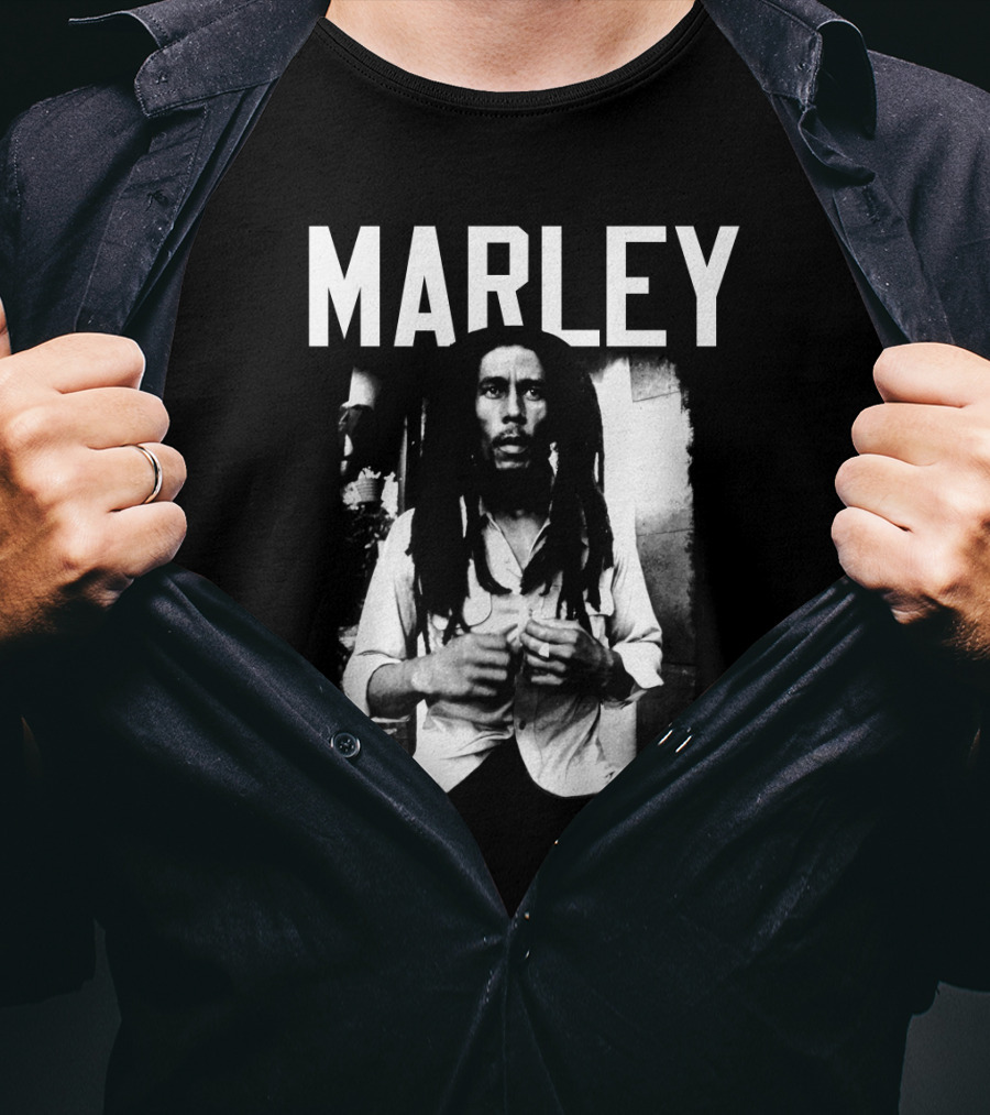 Marley Reggae Legend Iconic Portrait Black And White T-Shirt