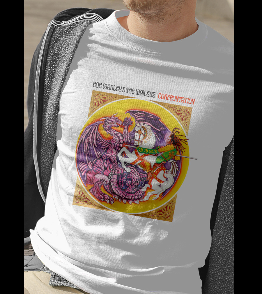 Bob Marley And The Wailers Confrontation Album Cover Dragon And Knight T-Shirt