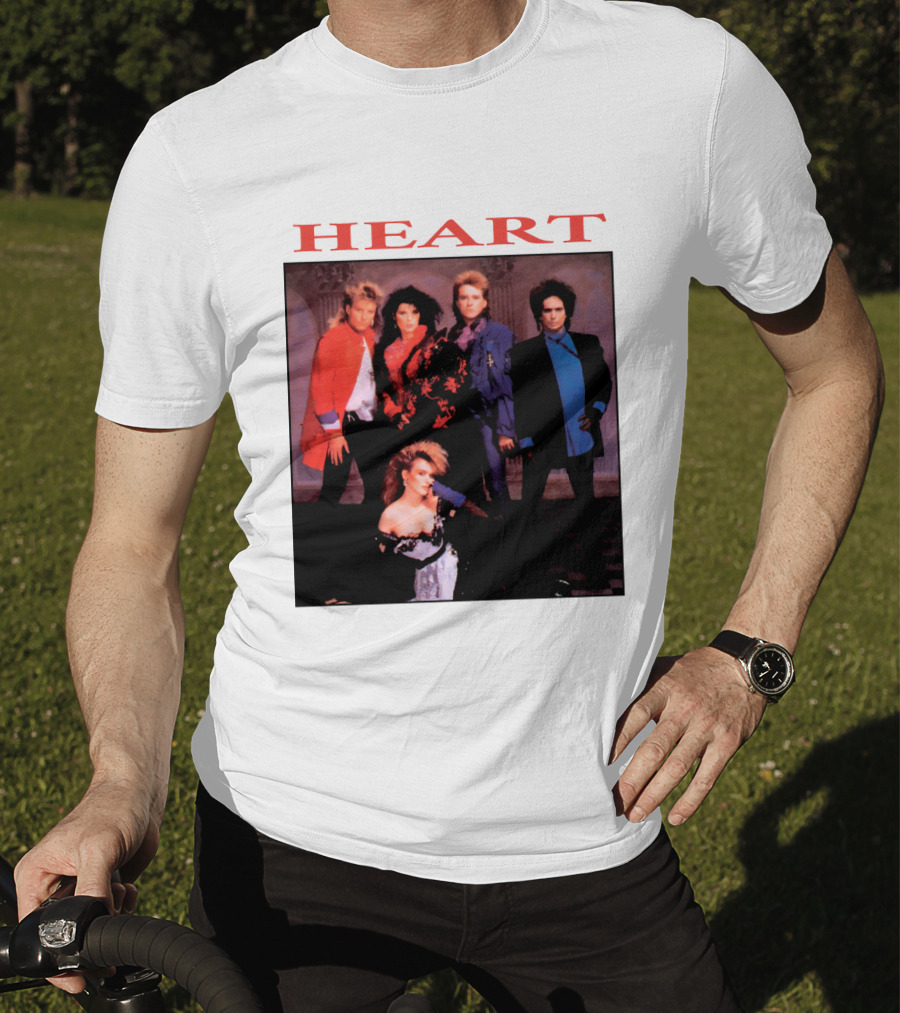 Heart Band Group Photo With Bold Red T-Shirt