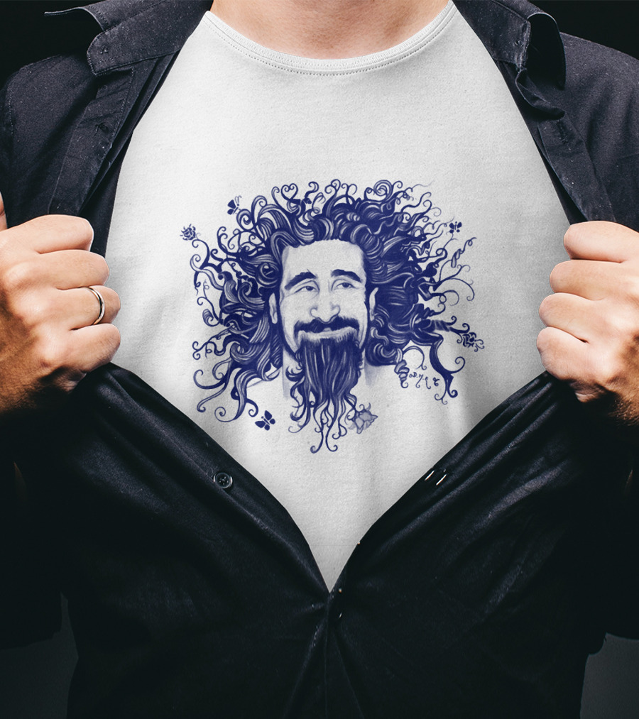 Soad Serj Tankian Psychedelic Blue Illustration T-Shirt