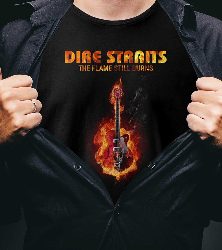 Dire Straits The Flame Still Burns Gibson Les Paul Guitar Inferno T-Shirt
