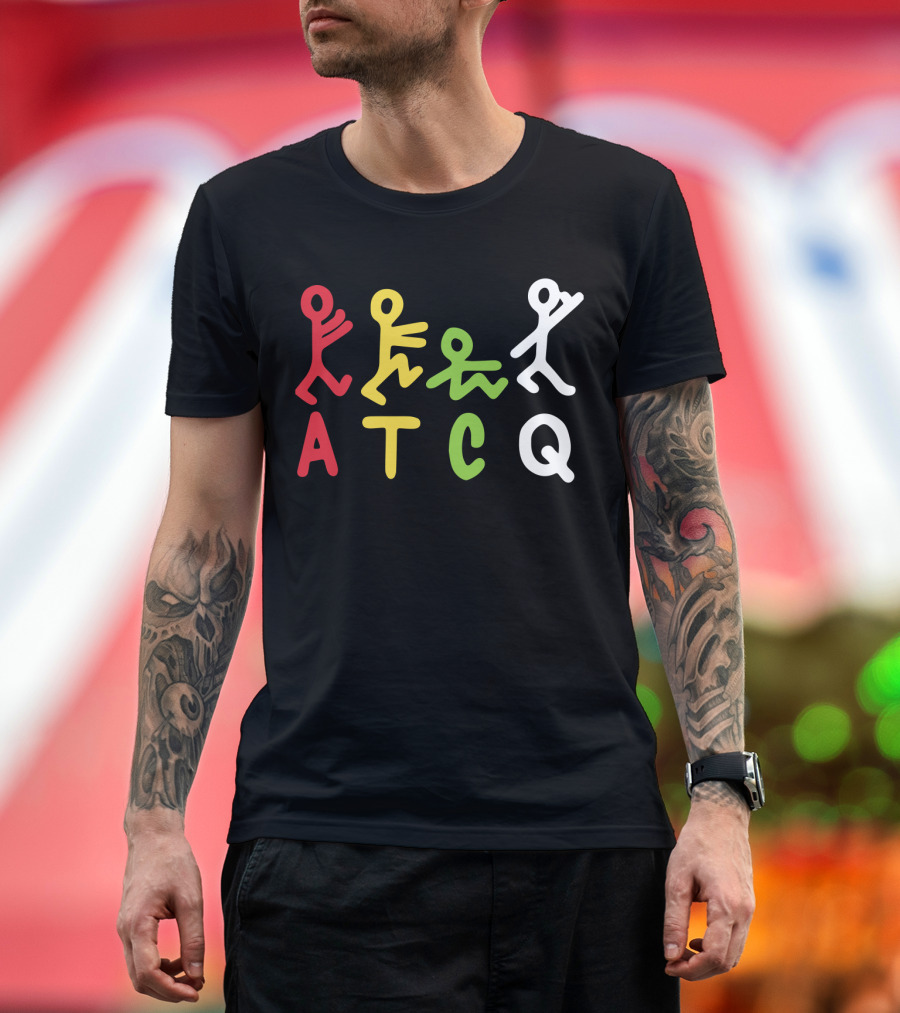 Atcq Abstract Stick Figures Red Yellow Green White T-Shirt