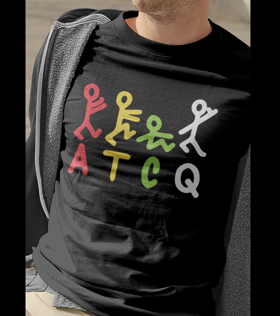Atcq Abstract Stick Figures Red Yellow Green White T-Shirt