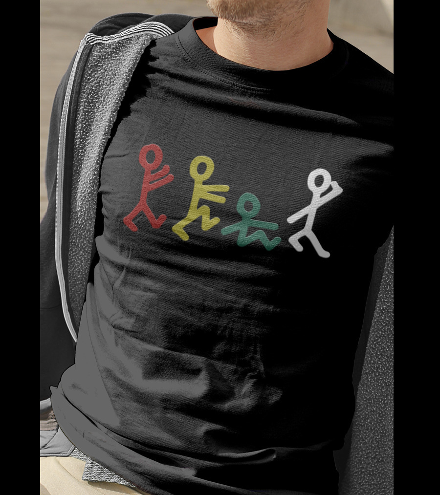 Atcq Stick Figures Red Green Yellow White T-Shirt