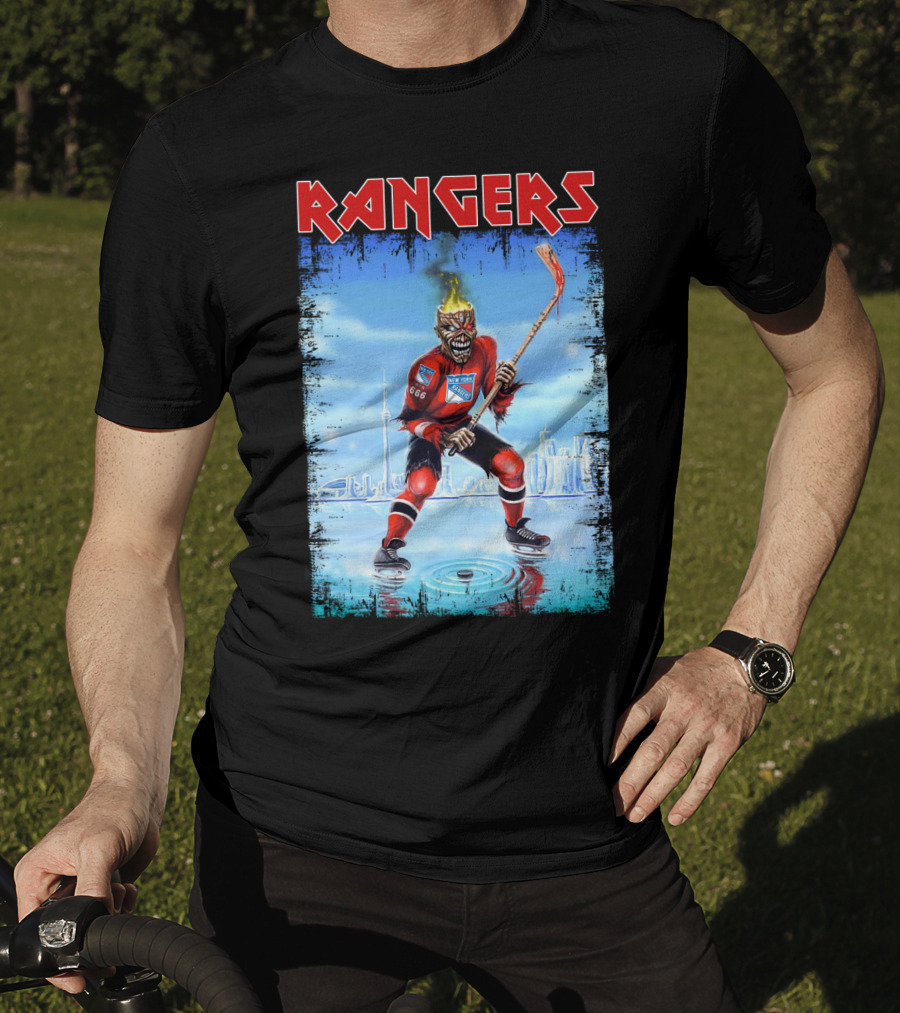 Rangers Hockey Skull Ice Fantasy Toronto Skyline T-Shirt