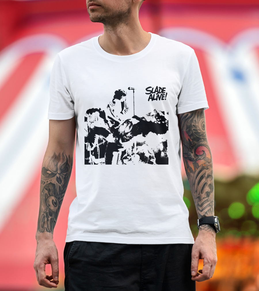 Slade Alive! Retro Concert Photo Black And White T-Shirt