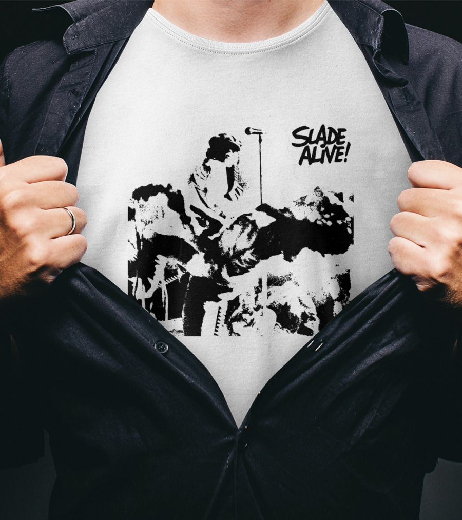 Slade Alive! Retro Concert Photo Black And White T-Shirt