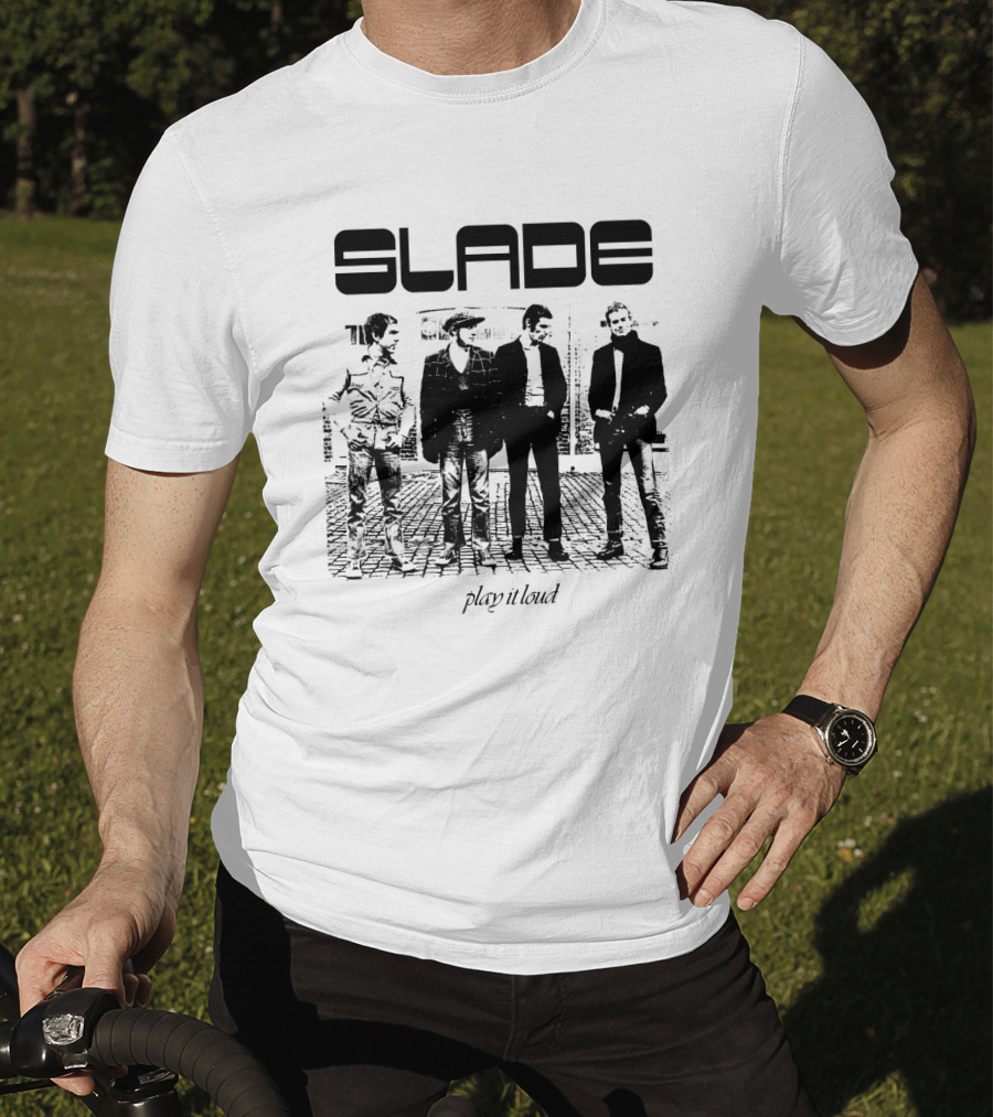 Slade Play It Loud Band Members Black And White Group Photo T-Shirt