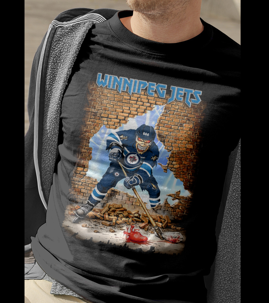 Winnipeg Jets Hockey Demonic Player Breaking Through Wall T-Shirt