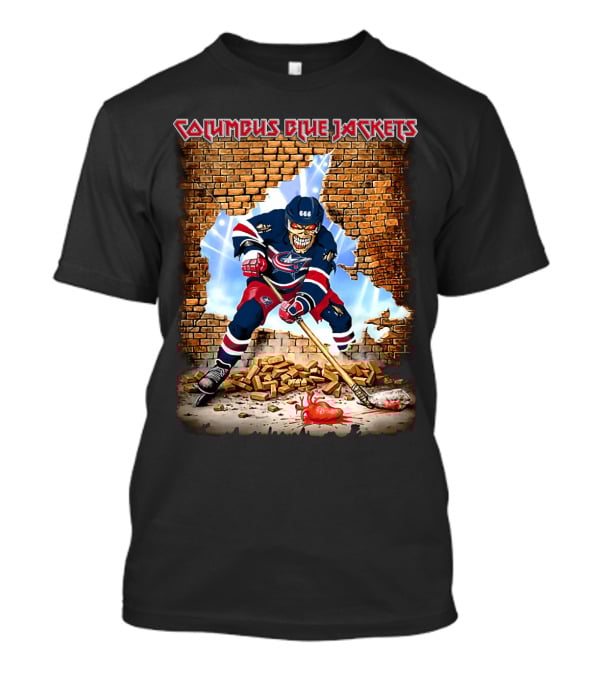 Columbus Blue Jackets Breaking Through Hockey Skeleton T-Shirt