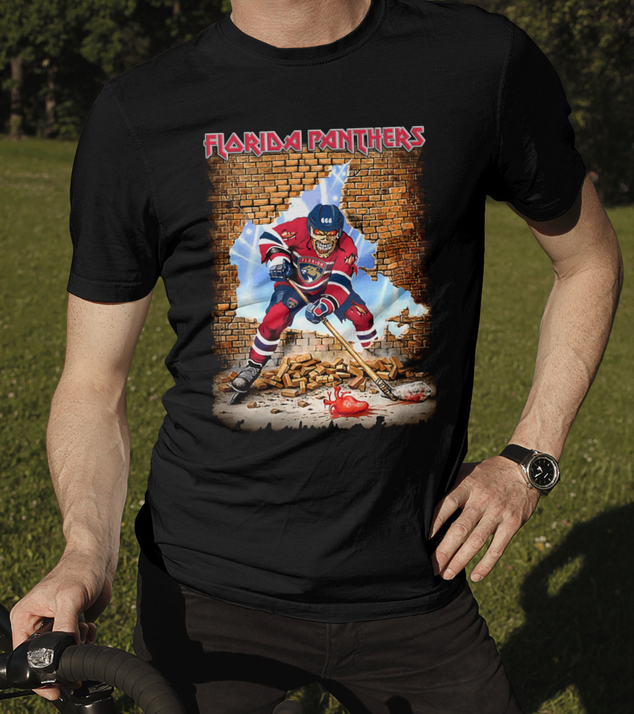Florida Panthers Hockey Zombie Breaking Through Brick Wall T-Shirt