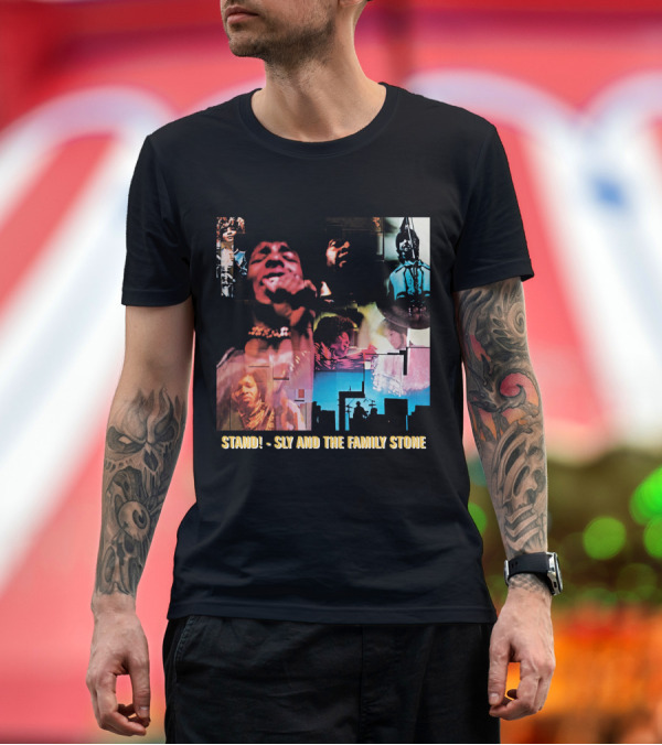 Premium T-Shirt: Stand Sly And The Family Stone Vintage Collage T-Shirt Stand Sly And The Family Stone Vintage Collage T-Shirt