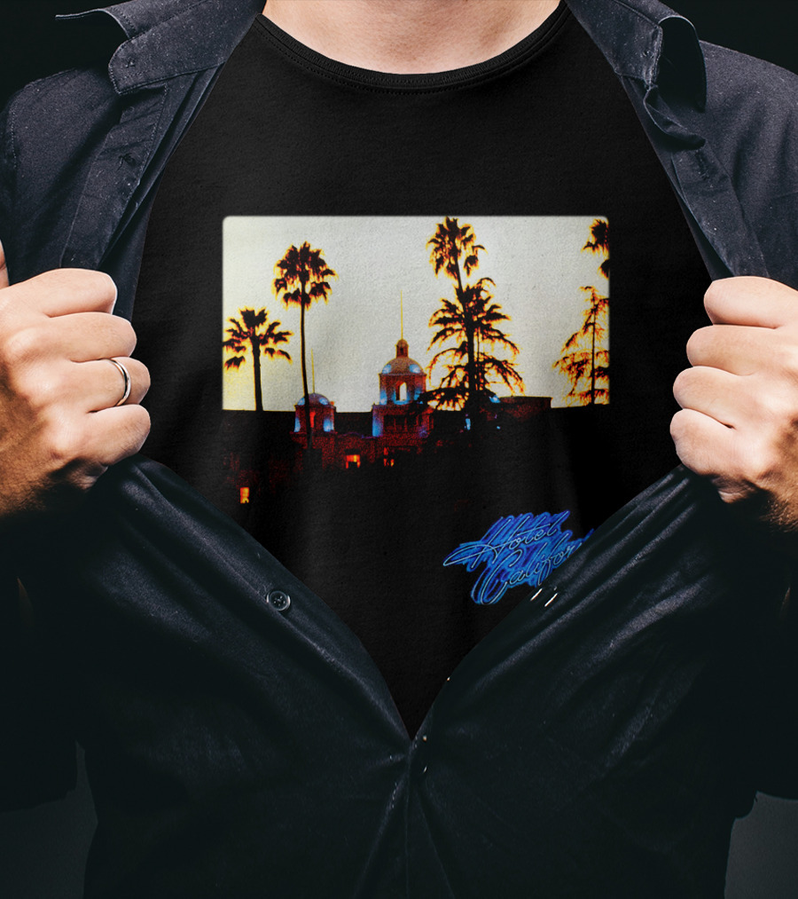 The Eagles Hotel California Neon Palm Sunset T-Shirt